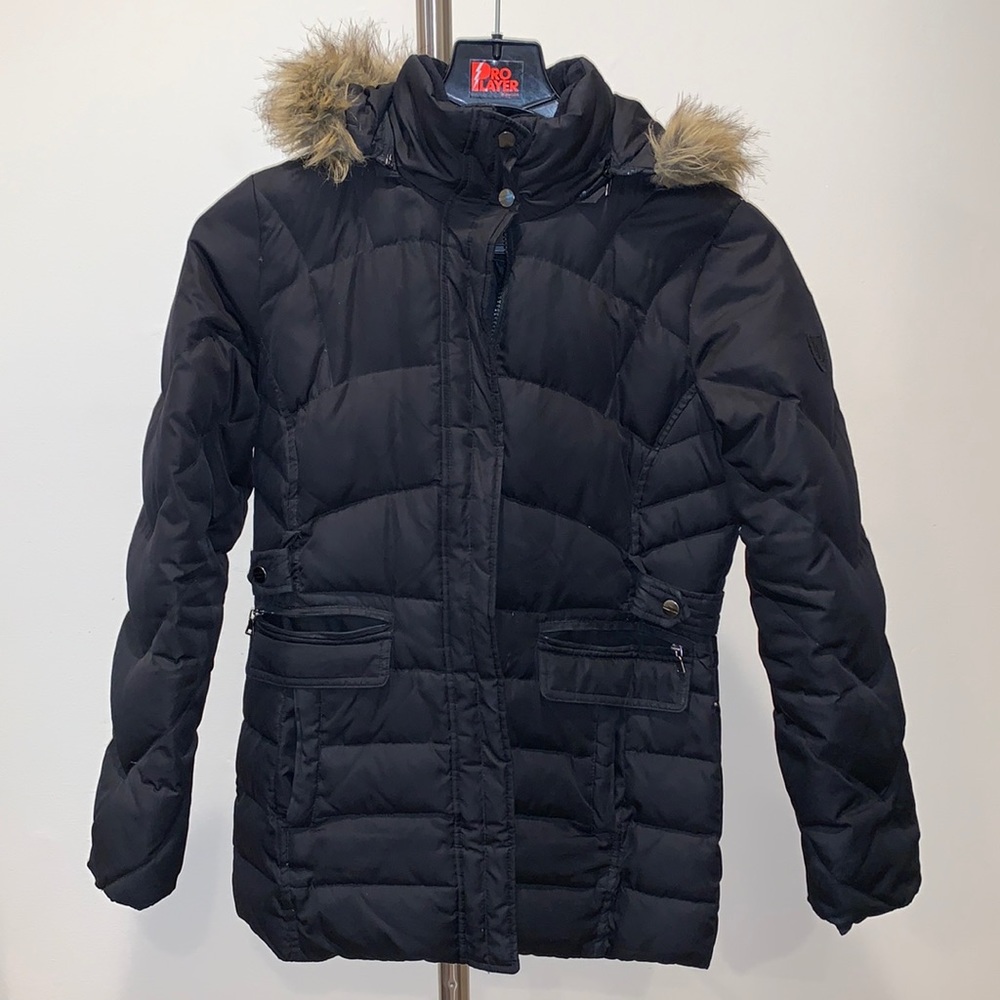 Larry Levine Puffer Coat With fur Trim Hood